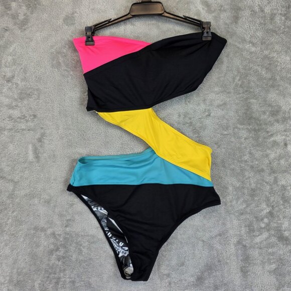 Volcom Swimsuit Womens Large Multicolor Simply Solid One Piece Cutout Monokini - Picture 1 of 9